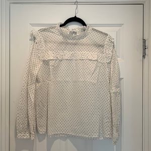 Madewell white black dot ruffled bib top